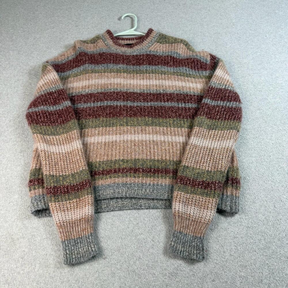 360 Cashmere Sweater Women Medium Red Stripe Chunky Knit Wool Heritage Classic